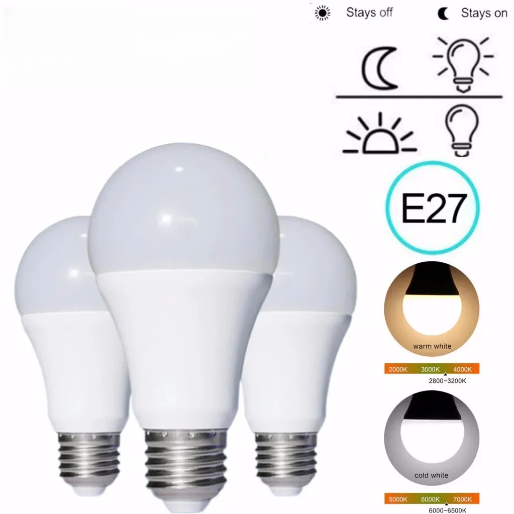 LED Sensor หลอดไฟ E27 5W 7W 9W 12W Dusk To Dawn สมาร์ทอัตโนมัติเปิด/ปิดสวิทช์ Day To Night โคมไฟ 110V 220V สําหรับบันไดทางเดินวัน Night Light Auto ON/OFF LED สมาร์ทโคมไฟ