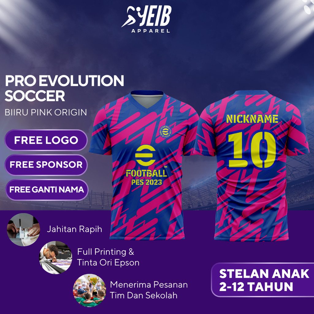 PES KIDS JERSEY TOP สีชมพู | EFOOTBALL| ฟรีชื่อนิคที่กําหนดเอง | เสื้อเจอร์ซีย์เล่นเกม | หน่วยหน่วยห