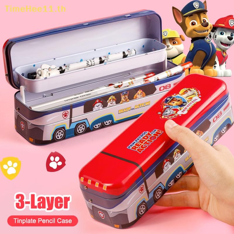 TimeHee Paw Patrol กล่องดินสอการ์ตูนอะนิเมะ 3 ชั้นกล่องดินสอ Multi-functional เครื่องเขียนกล่องเก็บอุปกรณ์การเรียนนักเรียนของขวัญ TH