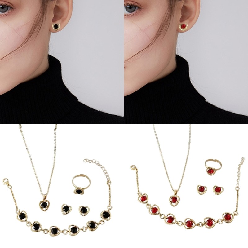 Bbd Heart Drop ต่างหูสร้อยข้อมือโซ่คริสตัลสร้อยคอจี้หัวใจหรูหรา