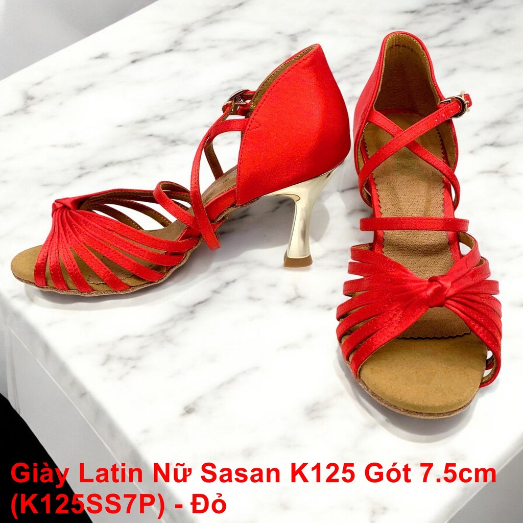 Sasan K125 รองเท้าเต้นรําละตินสปอร์ตผู้หญิงส้น 7.5 ซม. (K125SS7P) - สีแดง (กระเป๋ารองเท้าฟรี)