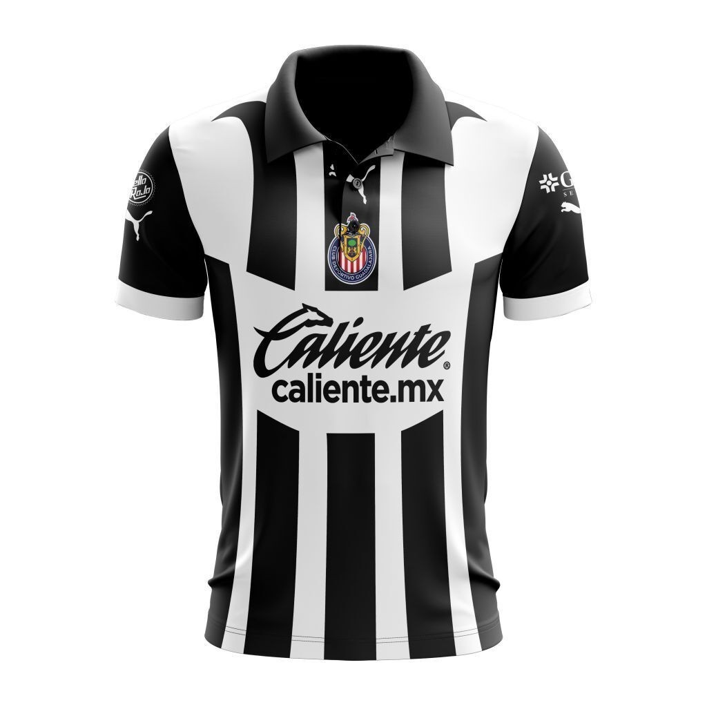 เสื้อฟุตบอลโปโล Liga MX Chivas Guadalajara ออกแบบ 3D สีดำ