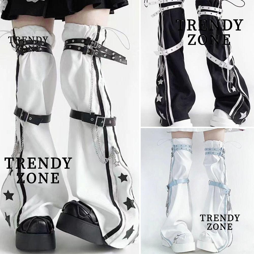 Trendyzone ถุงเท้าขา, Punk Y2k Gothic ขาอุ่น, Creative Harajuku ปรับหนังหัวเข็มขัดถุงเท้ายาว