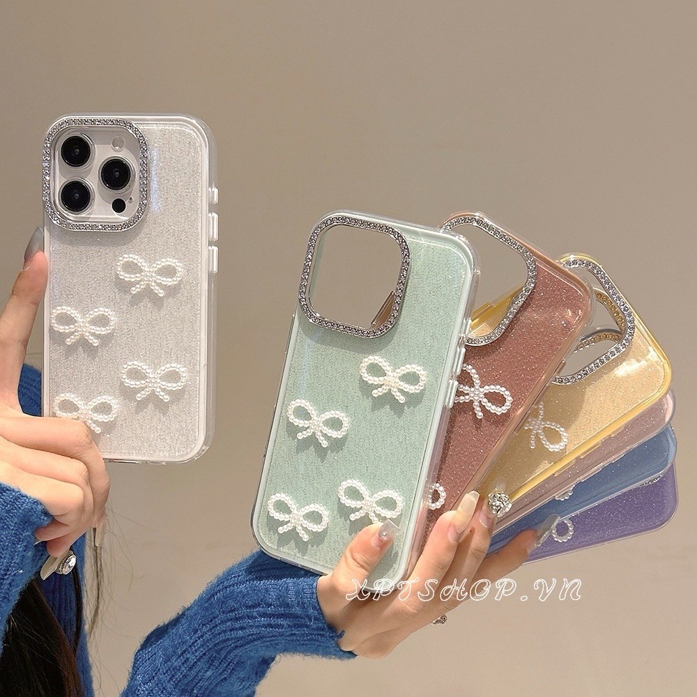 Glitter Pearl ผีเสื้ออะคริลิคเคสโทรศัพท์สําหรับ iPhone 16 Pro Max 16 Plus 15 Pro Max 15 Plus 14 13 12 11 Pro Max กันกระแทกป้องกันปลอก ราคา ถูกที่สุด ดีลบีเคเค