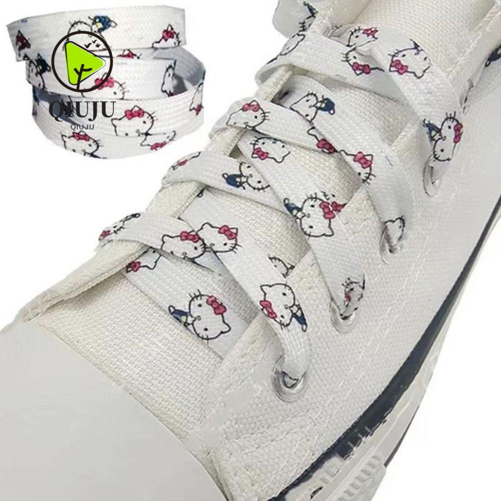 SANRIO ชิวจู 2ชิ้น สวัสดี คิตตี้ เชือกผูกรองเท้า,120เซนติเมตรรูปแบบการ์ตูนเชือกผูกรองเท้าแบน,แฟชั่น ซานริโอ รองเท้าลูกไม้อุปกรณ์เสริมสําหรับรองเท้าผ้าใบรองเท้าสีขา