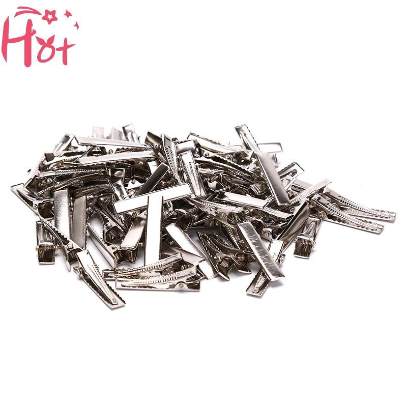 Ge 100ชิ้นกิ๊บสีดําเขี้ยวเดียวจระเข้กิ๊บที่ว่างเปล่าการตั้งค่าคลิปผมตาราง