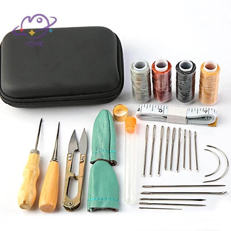 [mayhome] 33pcs หนังเย็บชุดเครื่องมือ Wd ด้ายและเข็ม Awl Professional DIY หนัง Handmade Craft อุปกรณ์เสริมชุดเครื่องมือ {TH}