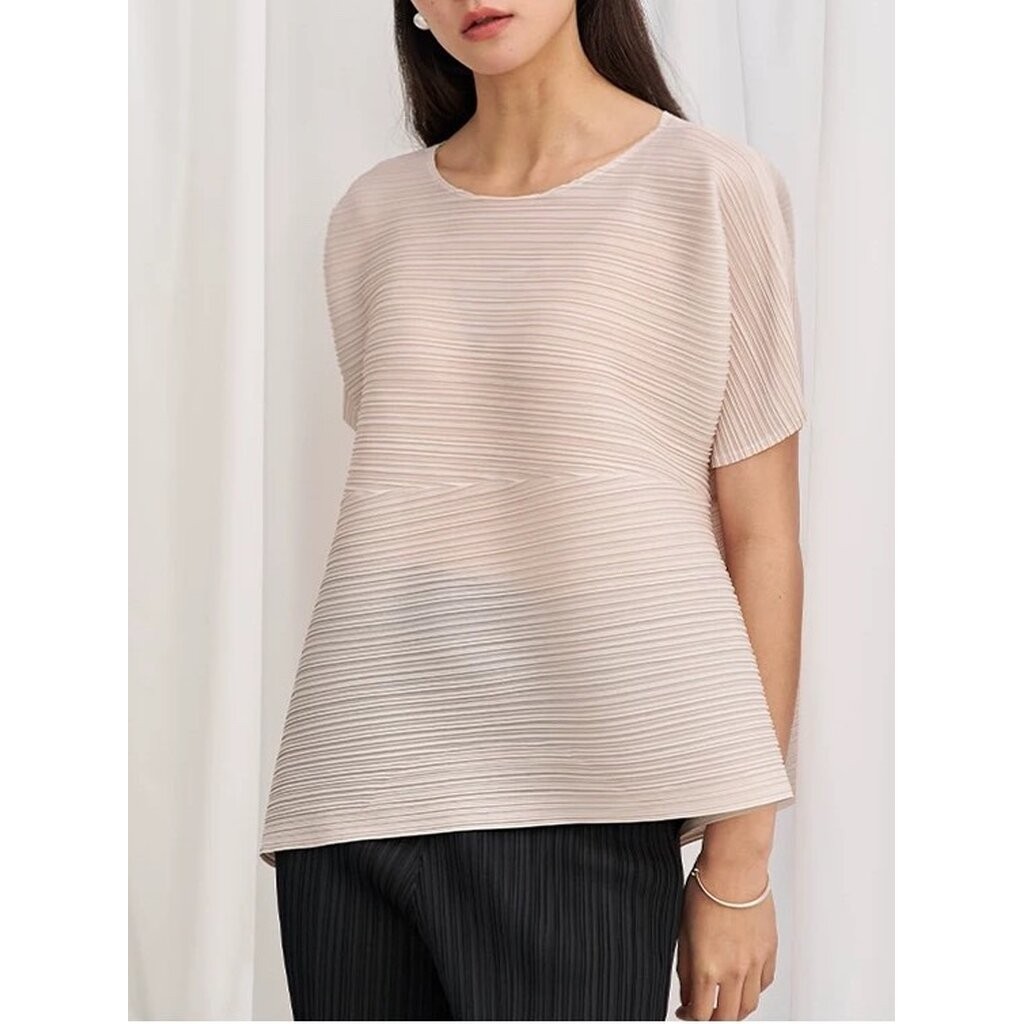 2MUAY รุ่น GJO2058 เสื้ออัดพลีทงานคุณภาพ SHORT SLEEVE ASYMMETRIC PLEATED TOP 10สี FREE SIZE