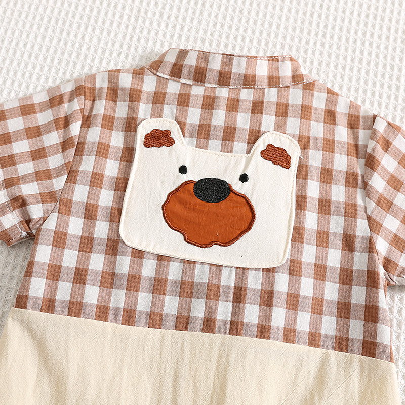 ฤดูร้อนใหม่เสื้อผ้าเด็กชายและหญิงแขนสั้นสุภาพบุรุษ Bodysduit 0-28 เดือนเด็กโบว์ลายสก๊อต Splicing สไตล์อังกฤษวันเกิด Christening Romper - รูปที่ 4