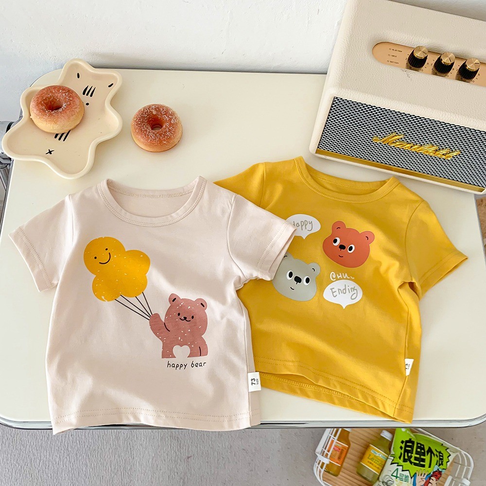 มาใหม่ฤดูร้อนเด็กการ์ตูน-พิมพ์เสื้อยืดแขนสั้นบางน่ารักและอินเทรนด์ ไม่จํากัดเพศ ด้านบนสําหรับเด็กทารก