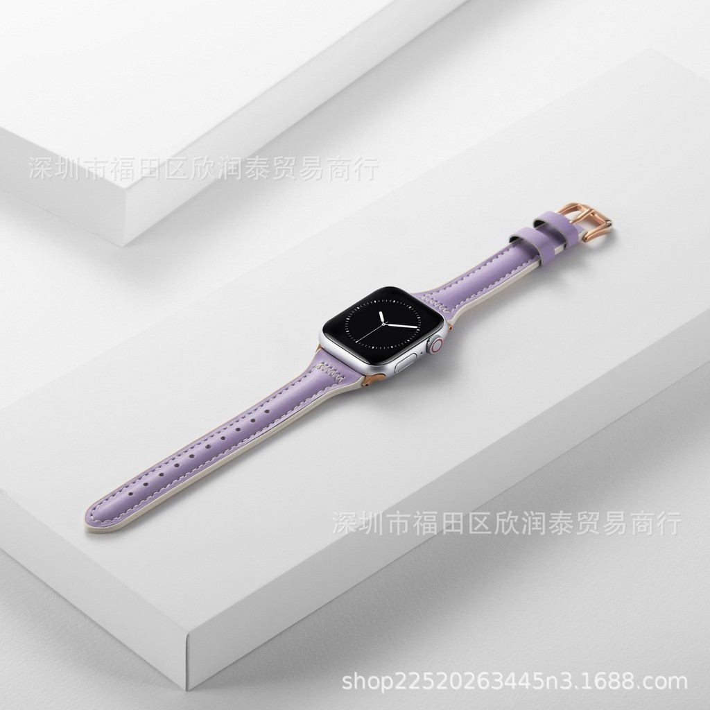 สายนาฬิกาข้อมือหนัง ทรงตัว T สีแคนดี้ สําหรับ Apple watch7 23456
