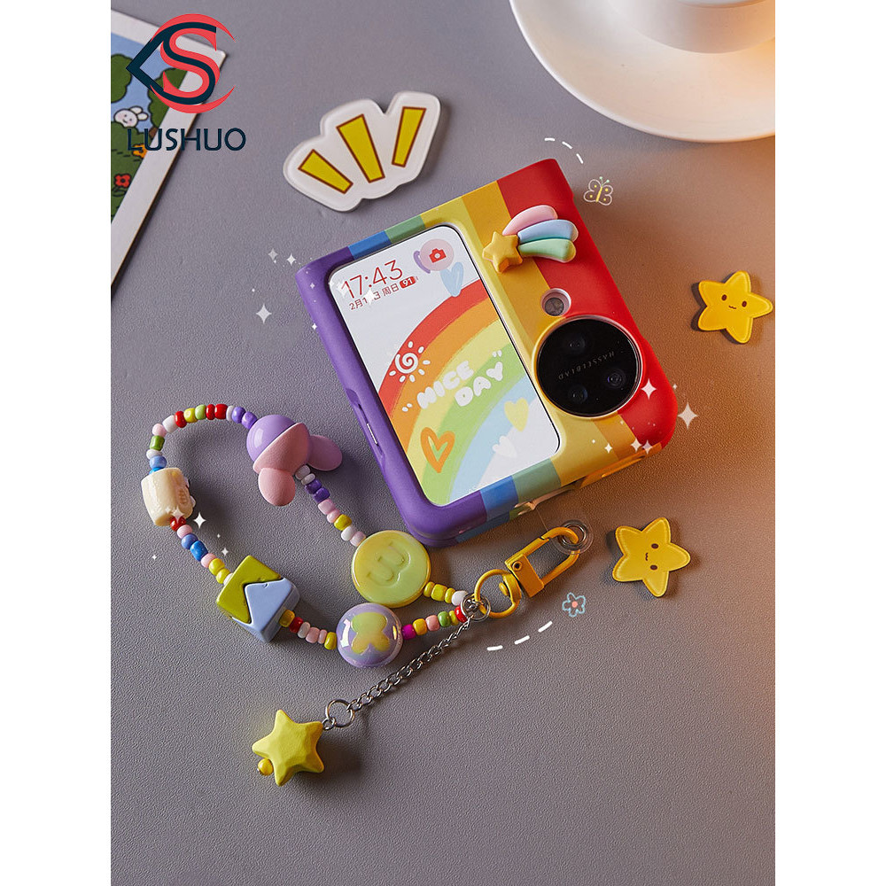 Lushuo เคสโทรศัพท์มือถือ ฝาพับ ลายภาพวาดน่ารัก หลากสี พร้อมสายคล้องมือ สําหรับ OPPO Find n3 N2 findn2 3 Find N2 n3