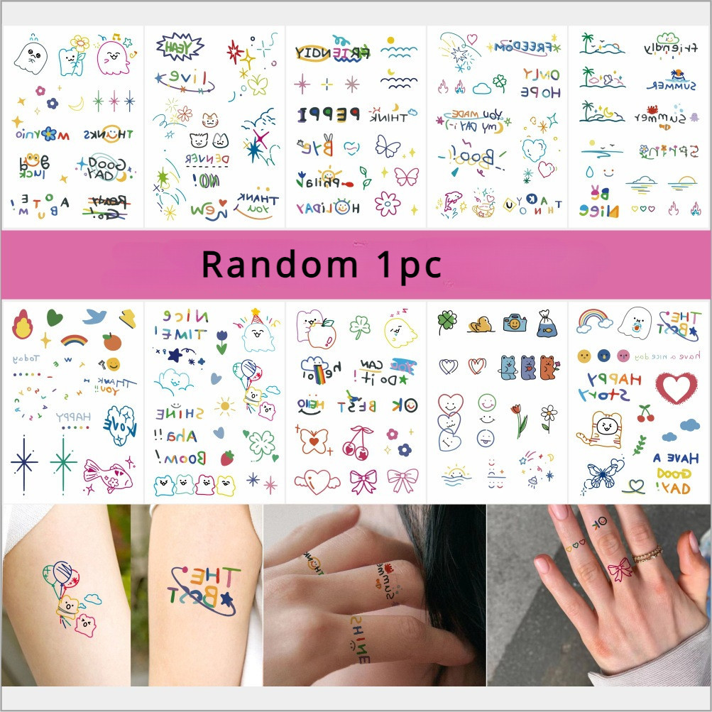 ใหม่ สติกเกอร์รอยสัก ลายการ์ตูนตัวอักษรภาษาอังกฤษ น่ารัก สีสันสดใส แฟชั่นสําหรับผู้หญิง เด็กผู้หญิง