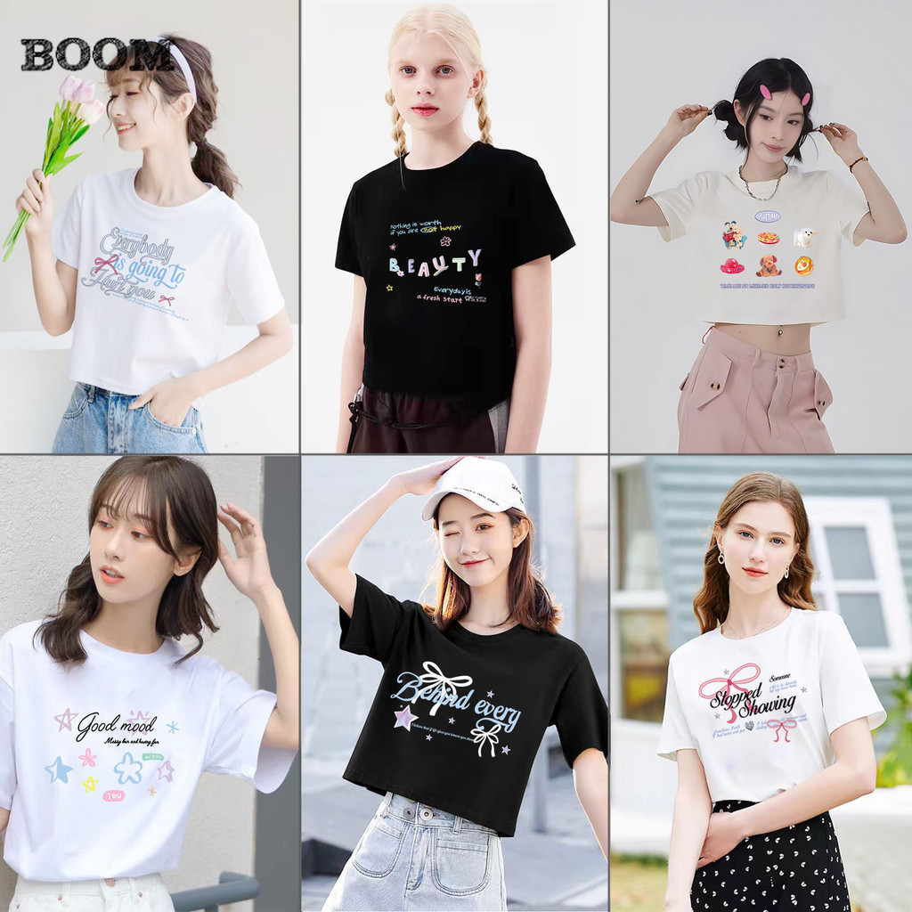 （จัดส่งตลอด 24 ชั่วโมง）BOOM SHOP เสื้อยืด Baby Tee Jolly July Crop top