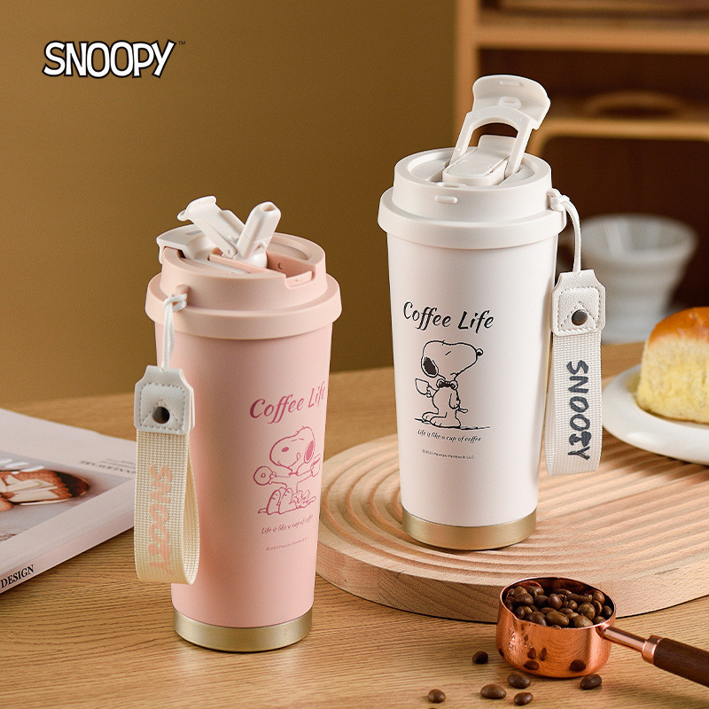 【LUCKY】กระติกน้ําร้อนสเตนเลส 316 ลาย SNOOPY กันรั่วซึม พร้อมหลอดดูด สําหรับกาแฟ