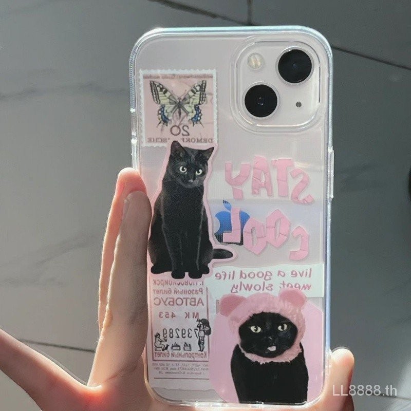 เคสโทรศัพท ์ เหมาะสําหรับ iPhone สาวสีชมพู 12/11pro ป ้ ายแมว 15/14PROmax/13 นุ ่ ม xsmax/xr โปร ่ งใส 7/8plus กันกระแทกหลุมขนาดใหญ ่ รวมทุกอย ่ างเคสป ้ องกัน HBLW