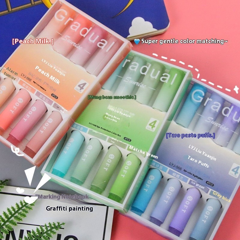 4 ชิ้นเด็กปากกาเน้นข้อความป้องกันดวงตาไล่โทนสีสีปากกาประชุมนักเรียนปากกามาร์กเกอร์ความจุขนาดใหญ่