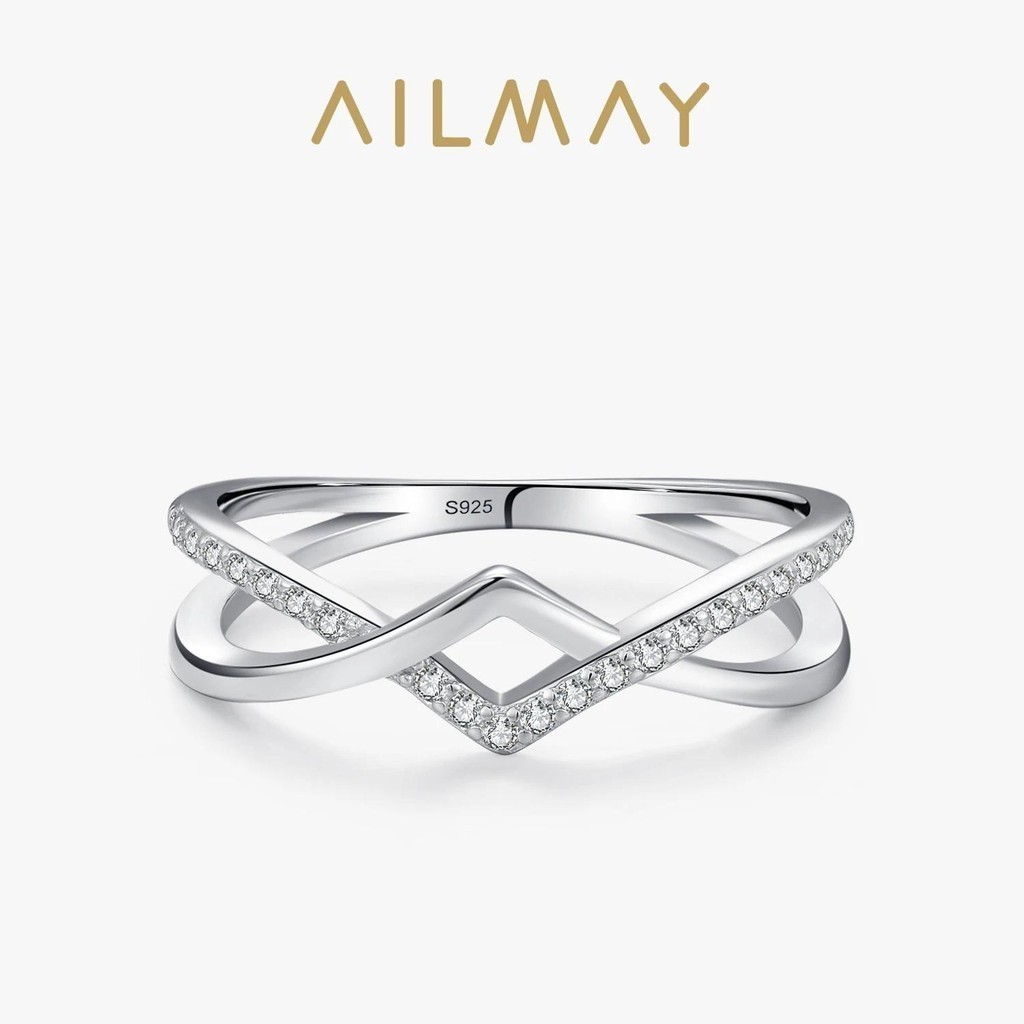 925 เงินสเตอร์ลิงที่ไม่ซ้ํากันแฟชั่น Cross Lines Cubic Zirconia แหวนนิ้วมือสําหรับผู้หญิงเครื่องประดับ Fine