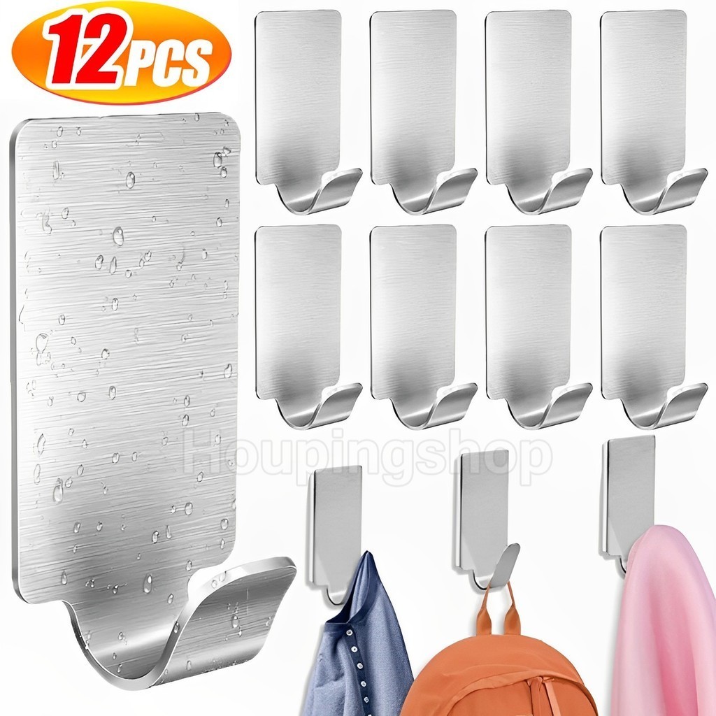 3/6/12pcs SelfกาวตะขอสแตนเลสHeavyแขวนผนังตะขอห ้ องน ้ ําOrganizerผ ้ าเช ็ ดตัวอเนกประสงค ์ ผู ้ ถือห ้ องครัวชั ้ นวาง