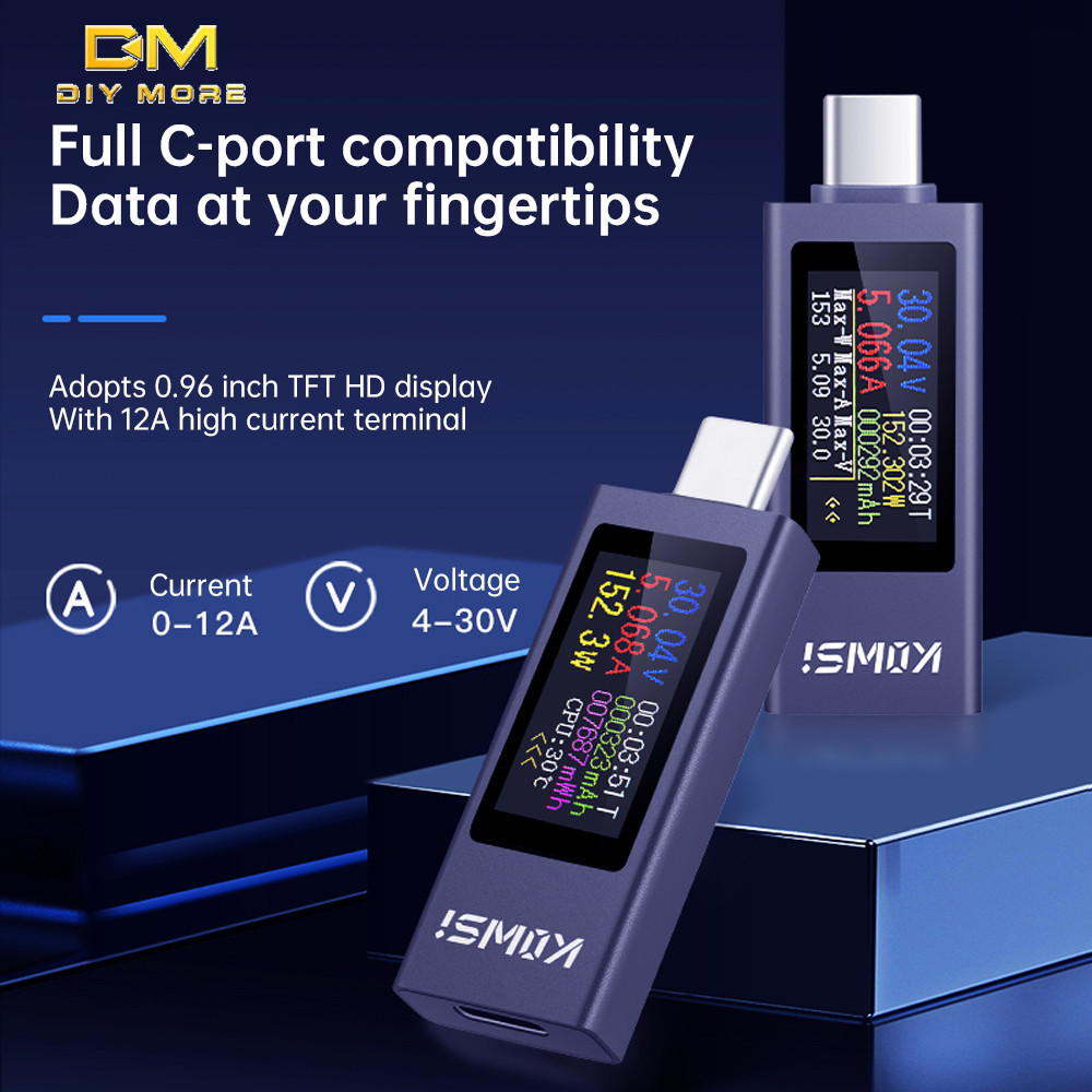 Diymore KWS-2302C HD 3 ซม.จอแสดงผล TFT Multi-Function Digital Display Two-Way Current Type-C เครื่องทดสอบแรงดันไฟฟ้าปัจจุบัน DC 4 ~ 30V 0 ~ 12A