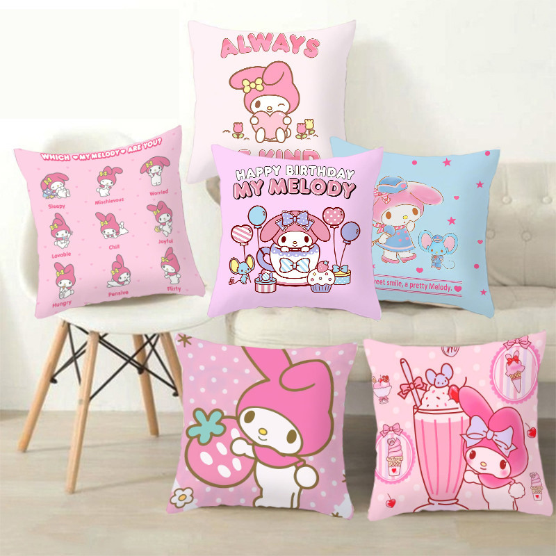Melody ปลอกหมอน Sanrio น ่ ารัก Melody ปลอกหมอนของขวัญวันเกิดรถ Cusion Cover ปลอกหมอนตกแต ่ งบ ้ าน ( ไม ่ มีแกนหมอน