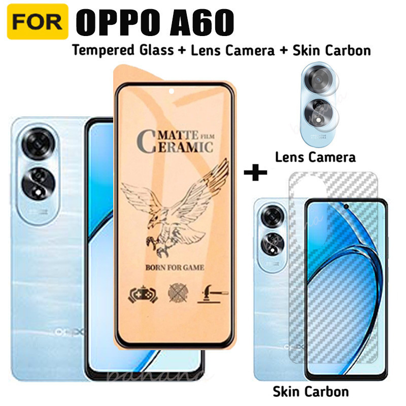 Oppo A60 MatteกระจกนิรภัยOPPO A98 A78 A58 A38 A18 A79 ป้องกันหน้าจอ 3 ใน 1 ตัวป้องกันเลนส์กล้อง
