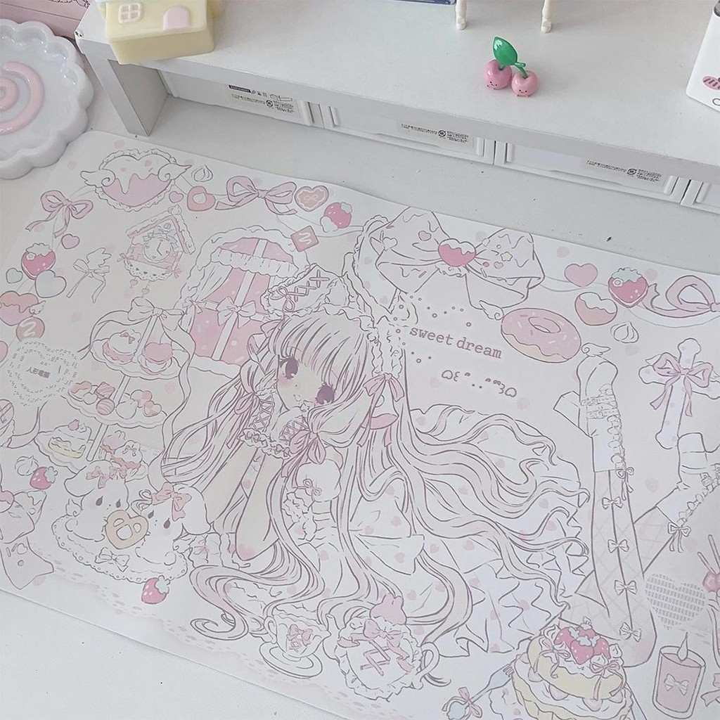 การออกแบบดั้งเดิม Xiaoji Tea Party แผ่นรองเมาส์สาว Lolita กันน้ํา Anti-slip นักเรียนน่ารักแผ่นรองเมาส์คอมพิวเตอร์หอพักเสื่อตาราง Placemat