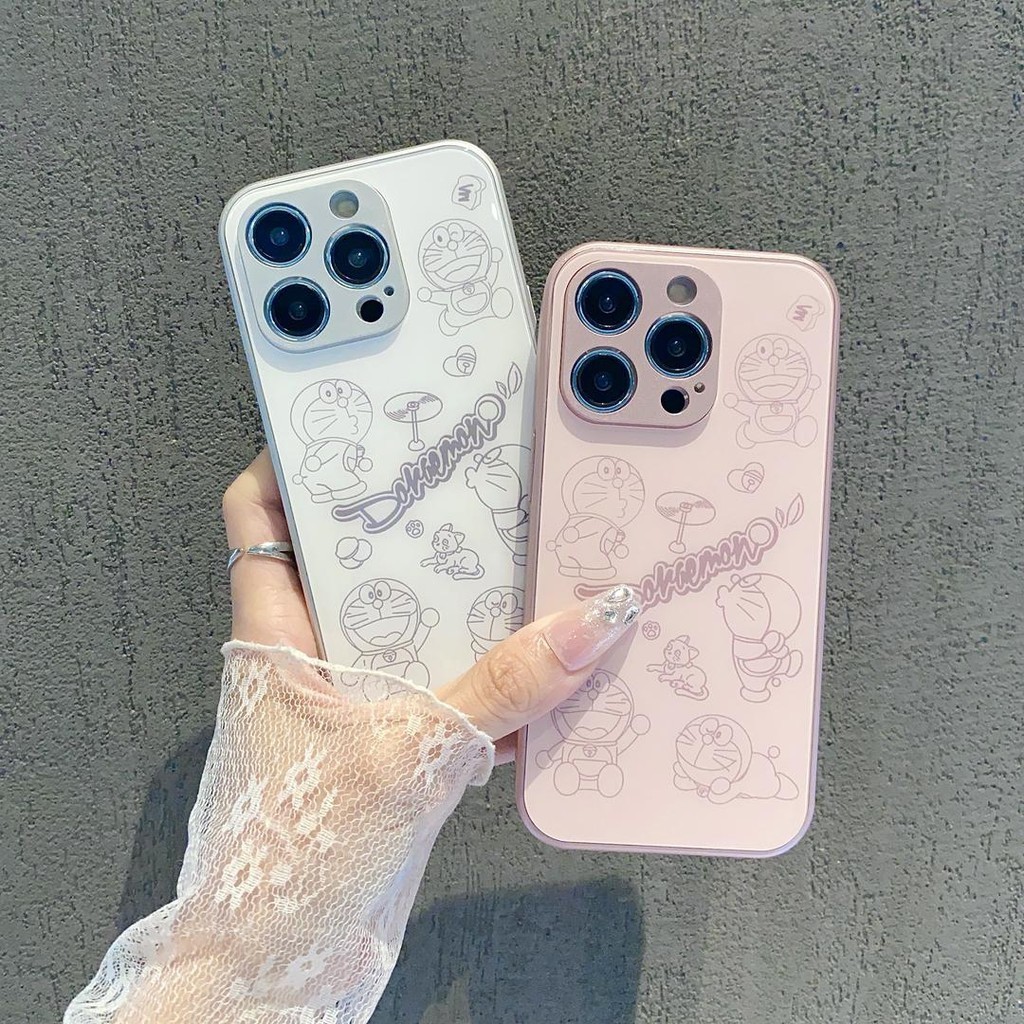 เคส iphone hone IP 11 12 IP 13 14 15plus 13 14 15 PRO MAX การ์ตูนน่ารักโดราเอมอนคู่เคสกระจกความละเอียดสูงเคสโทรศัพท์