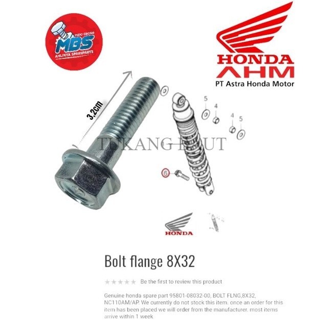 BOLT FLANGE M8 32 mm 95801-08032-00 REAR SHOCK BOLT HONDA PCX ADV VARIO. 3.2ซม. LONG SHOCKBLEKR BOLT