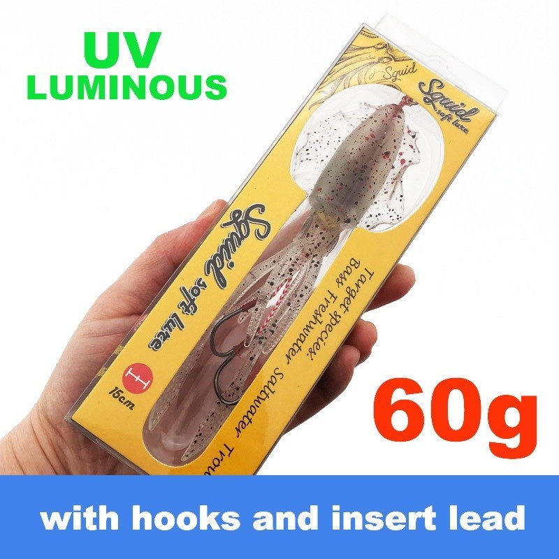 TEASER【S031 】15cm 60g Trolling Lure Soft Squid Lure 3D Eyes Fishing Lure UV/Luminous Squid Jigging L