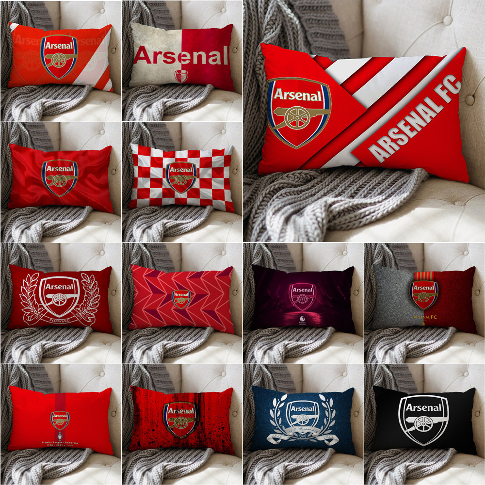 ปลอกหมอนสี่เหลี่ยมผืนผ้าโลโก้ Arsenal FC, ปลอกหมอนโพลีเอสเตอร์, ปลอกหมอนอิงโซฟา, ของขวัญวันเกิด, ของขวัญ Home Coming (ไม่มีแกน)