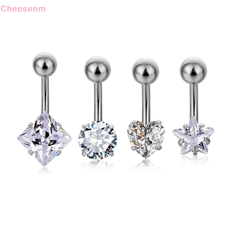 Cheenm คริสตัลเพทายเครื่องประดับปุ่มท้องแหวนสแตนเลส Star รอบสแควร์ Clear Zircon คลาสสิกสะดือ Belly ปุ่มแหวน s เครื่องประดับ TH