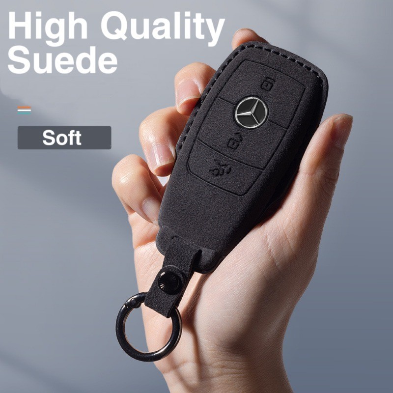สําหรับ Benz Suede ฝาครอบกุญแจรถกรณีกระเป๋ากุญแจสําหรับ Mercedes Benz AMG GLS Glc GLE EQS AB Class Glc E300 C200l W203 W210 W211 W124 W202 W204 W205 W212 W176