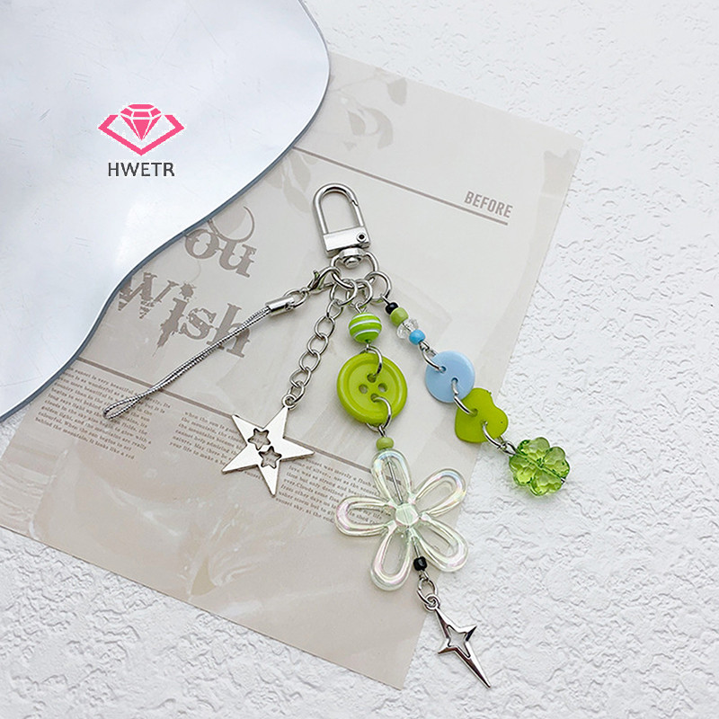 Hwetr แฟชั่น Lucky Grass Star Heart โทรศัพท์ Ch สําหรับผู้หญิงสาวน่ารัก Four-leaf Clover ลูกปัดพวงกุญแจกระเป๋าจี้ของขวัญตกแต่งของขวัญใหม่