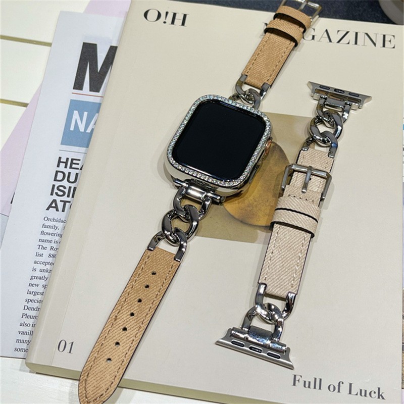 [ ข ้ อเสนอพิเศษ ] เหมาะสําหรับ Apple s9 Series applewatch87645se Generation Denim Texture Soft Leather Chain Strap