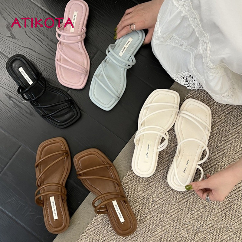 ติ๊ก ผู้หญิงแฟชั่นหนารองเท้าแตะฤดูร้อนลื่นน้ําหนักเบาหนาส้นรองเท้าแตะสีทึบเปิด-ลง กลางแจ้งสบายวันหยุดรองเท้าแตะชายหาด