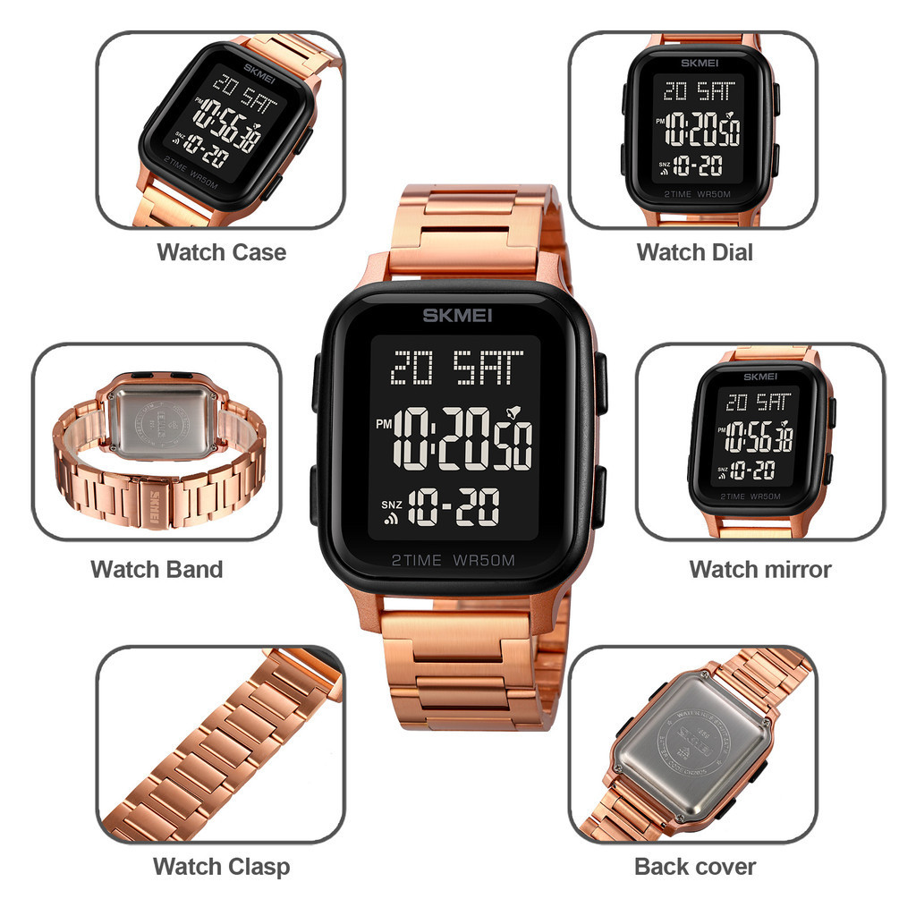 Skmei 1859 แฟชั ่ นผู ้ ชายนาฬิกากีฬาอิเล ็ กทรอนิกส ์ กันน ้ ําสแตนเลส Band Square นาฬิกานักเรียน 1858