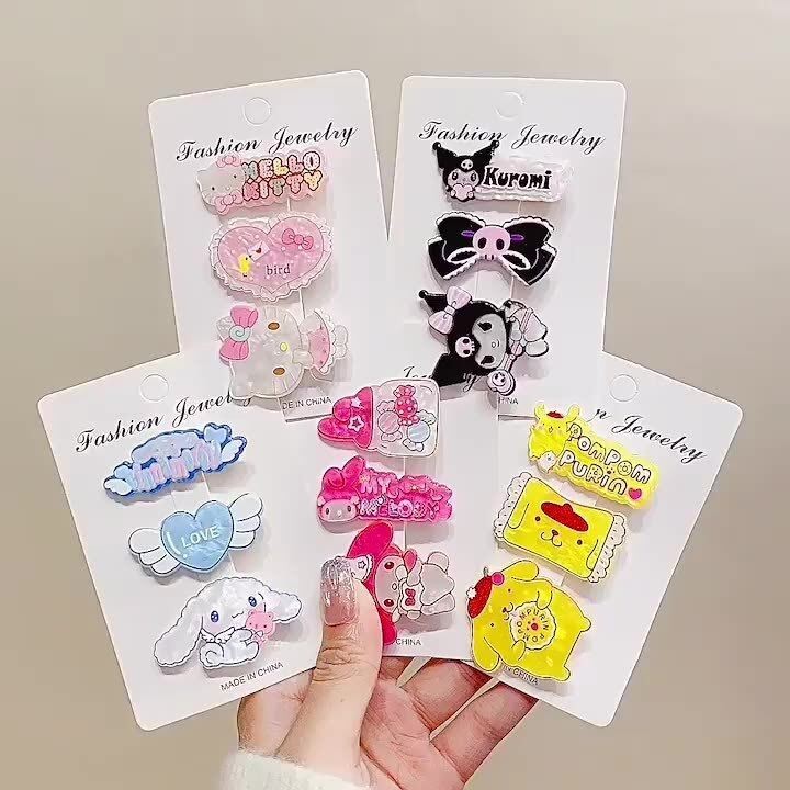 SANRIO 3ชิ้น ซานริโอ กิ๊บเรียบหักกิ๊บอบเชย ใบเรียกเก็บเงินเป็ด คลิปน่ารักกลับหัวอุปกรณ์ผมกิ๊บอุปกรณ์ผมเกาหลีสําหรับสาวๆอุปกรณ์