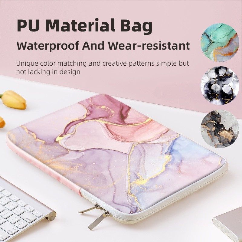 DIY Marble Style Laptop Sleeve Laptop Bag 12-15 Inch PU Leather Clutch for Asus Acer Dell HP Lenovo Carrying Case