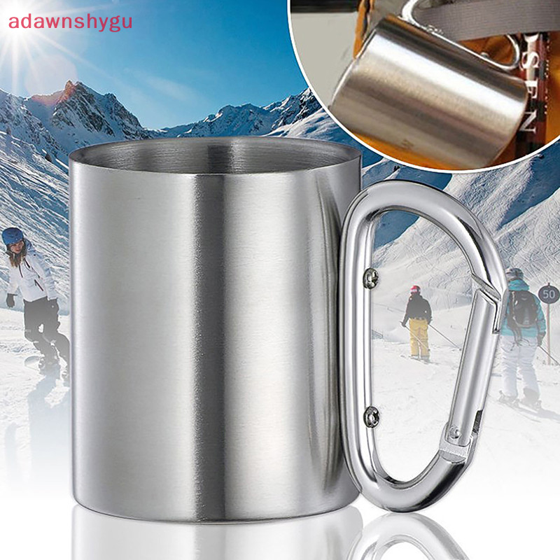 Adagu 220ml Camping Travel ถ ้ วยสแตนเลส Carabiner Hook Handle แก ้ วน ้ ําปิกนิก Outdoor Travel Hike Cup TH