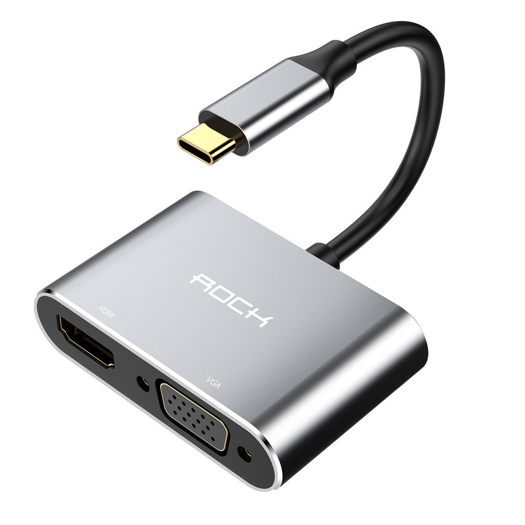 ROCK อะแดปเตอร์ USB HUB Type-C to HDMI/VGA/PD/TF/SD เหมาะสำหรับคอมพิวเตอร์ แท็บเล็ต โทรศัพท์มือถือ