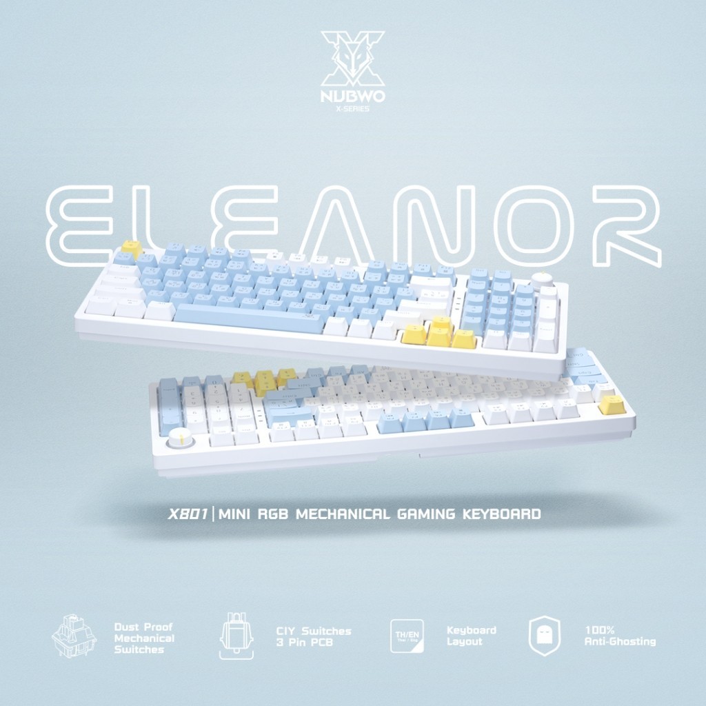 Nubwo X801 Eleanor Mechanical Keyboard Gaming CIY 96 Key Blue/White (Red Switch) D คีย์บอร์ดเกมมิ่ง