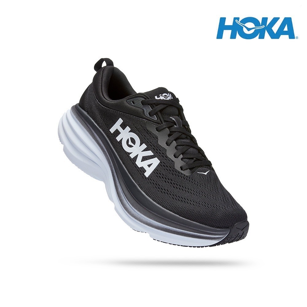 Hoka Men Bondi 8 Wide Running Shoes - สีดํา / ขาว JGAW