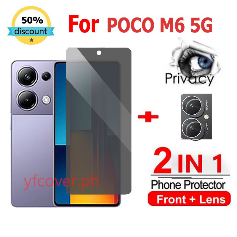 2 in 1 POCO M6 Pro 5G ความเป็นส่วนตัวกระจกนิรภัย Anti-Spy สําหรับ Redmi 13C 12C 12 A3 A2 A1 Plus Xia