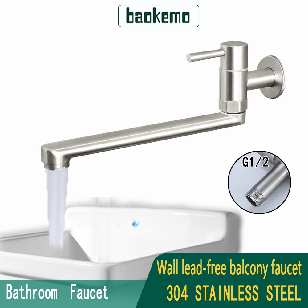 304 Stainless Steel Wall Faucet Single Cooling Lead-Free Balcony Faucet Single Cold Water Tap