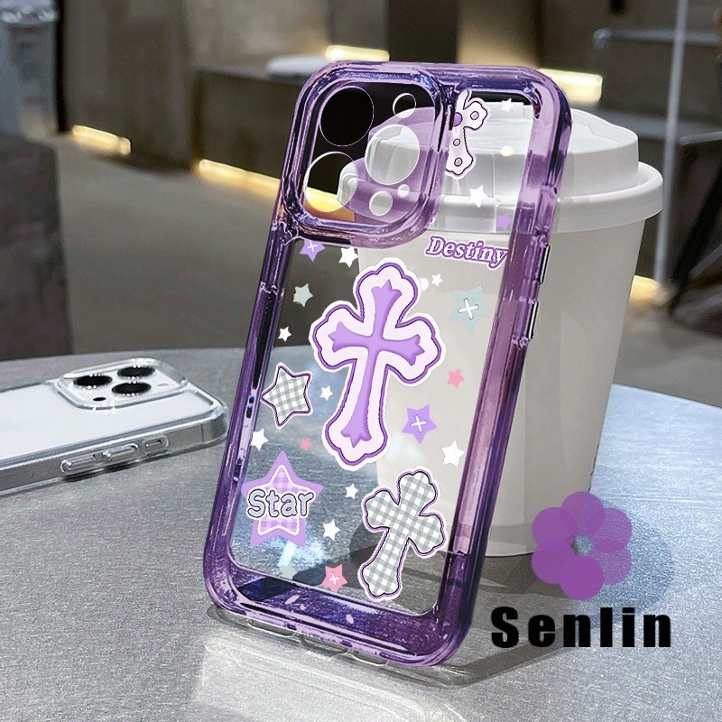 UNGUสีม่วงCrossโปร่งใสเคสโทรศัพท์สําหรับOPPO A5i Pro C65 A3S A9 2020 A5 A16 A31 A8 A52 A72 A92 A53 A