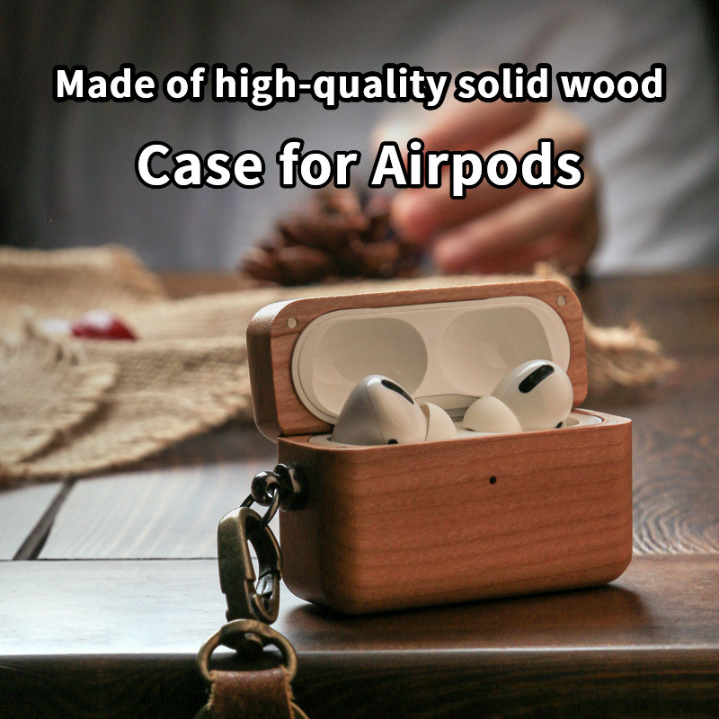 เคสป้องกัน Airpods pro2 ไม้เนื้อแข็งสําหรับ Airpods Pro/1/2/3 รุ่นพร้อมเชือกเส้นเล็ก