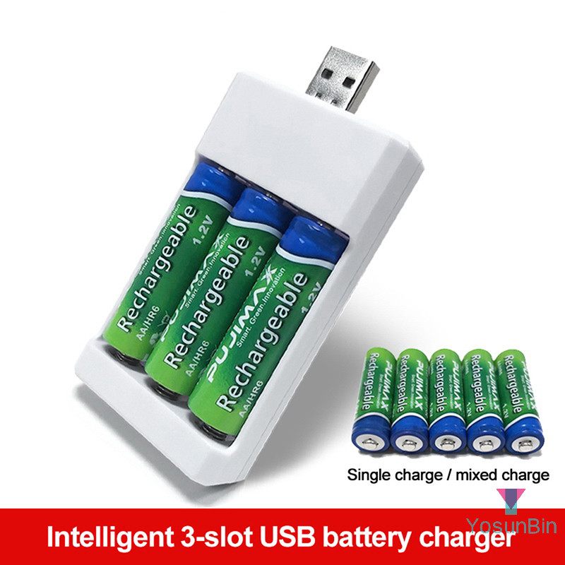 YosunBin] 3 ช่อง AAA/AA Charger USB Adapter เคสปลั๊กแบบชาร์จไฟได้ใหม่