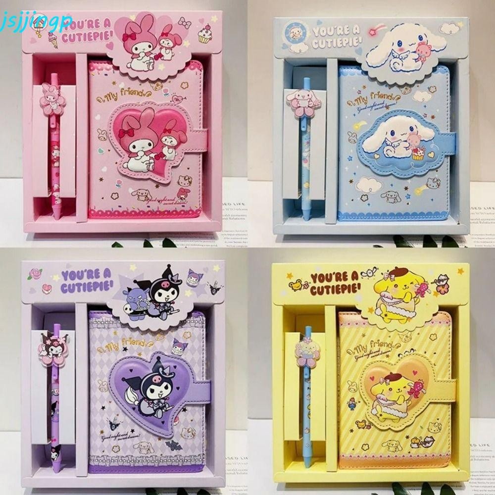 Jsjjingp Cinnamoroll Notebook, PU หนังหัวเข็มขัดแม่เหล็ก Kuromi Buckle Notepad, Planner Anime Kitty Kuromi อะนิเมะบัญชีมือ Notepad หญิง