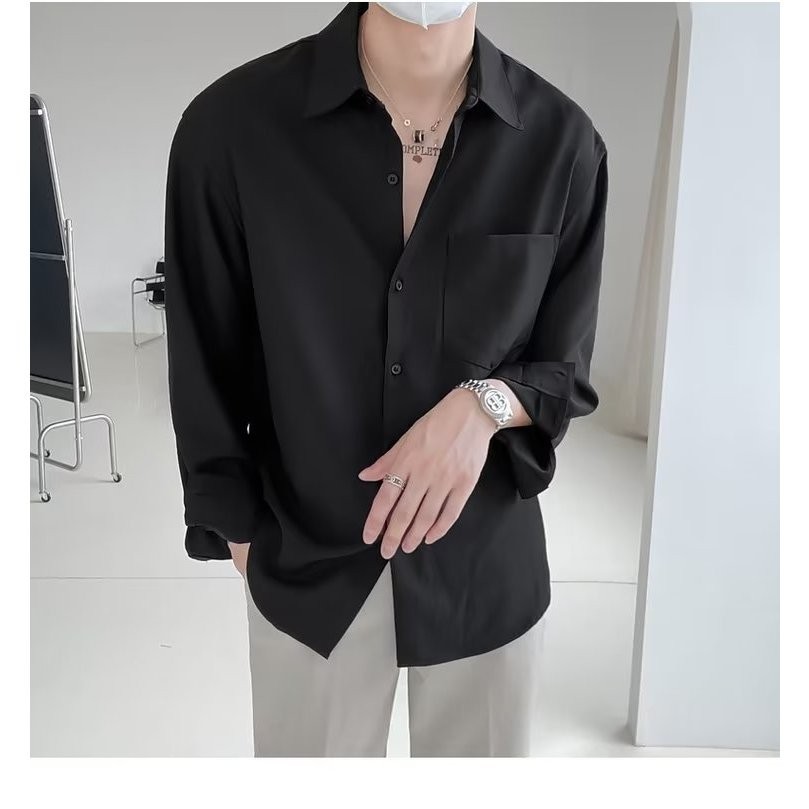 เสื้อเชิ้ตแขนยาวสีพื้น คอปก เสื้อเชิ้ตใส่ทำงานชาย สไตล์ลำลอง กระดุมแถว แฟชั่นเกาหลี ไซส์ M L XL XXL XXXL ราคา ถูกที่สุด ดีลบีเคเค แกลเลอรีภาพที่ 6